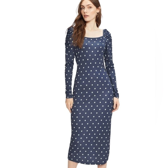 Ted Baker Dark Blue Ditsy Spot Long Sleeve Midi Dress NWT Size 2/ US 4/6 - Picture 1 of 11